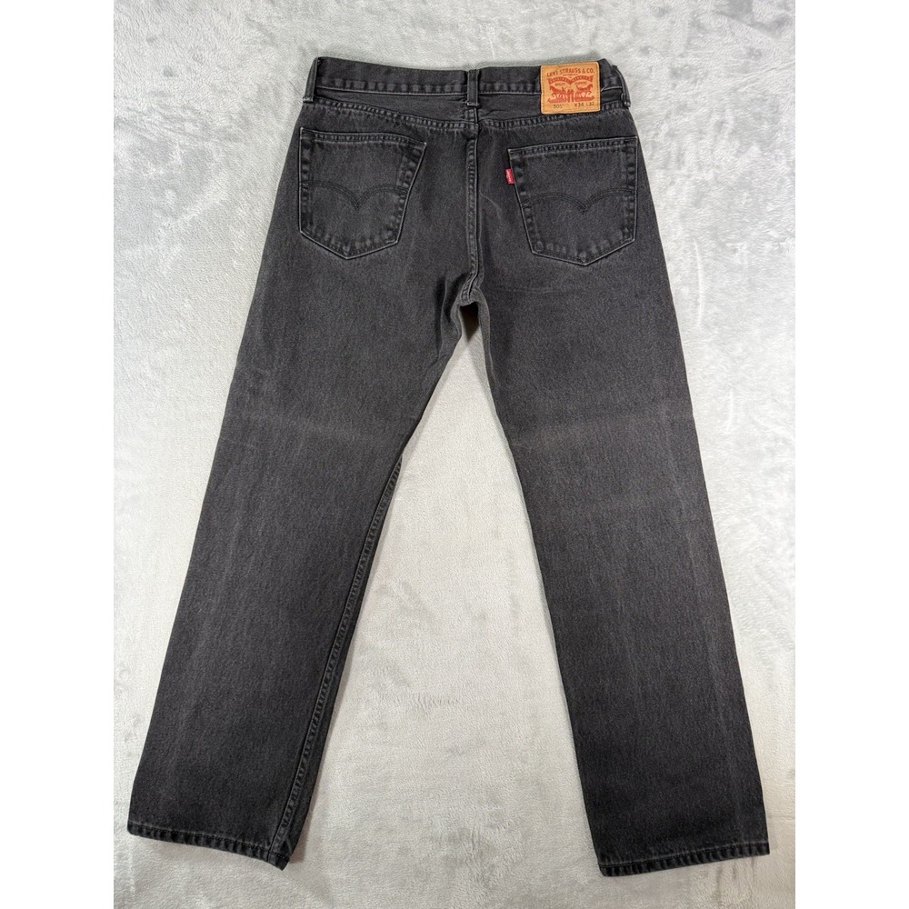 Levis 505 Jeans Mens 34x32 Black Denim Regular Fit Straight Leg - Picture 8 of 11